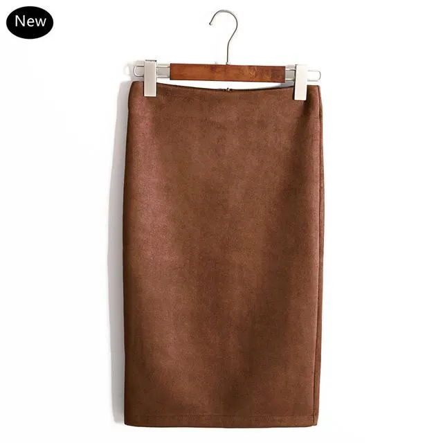 10 colors size S M L XL 2017 Women Winter Solid Suede Multi Package Hip Pencil Midi Skirt Autumn Winter Bodycon Femininas SP012