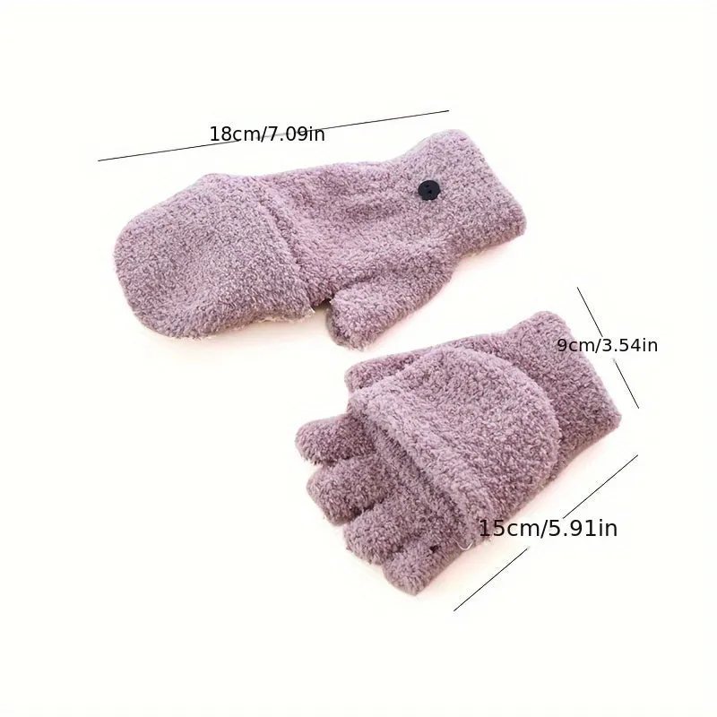 2 Pair Coral Fleece Flip Half-finger Gloves, Simple Cold-proof Writing Thicken Warm Gloves