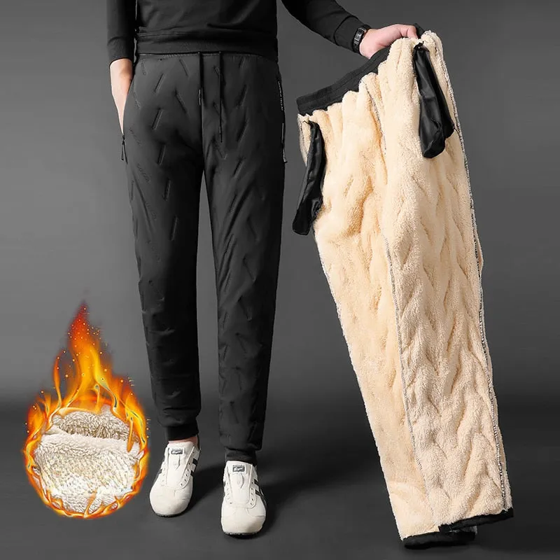 2022 Men&#39;s Winter Pants Thick Warm Sweats Thermal Lined Jogger Fleece Pants Big Trouser Male Plus Size Zip Pocket Work 6XL black