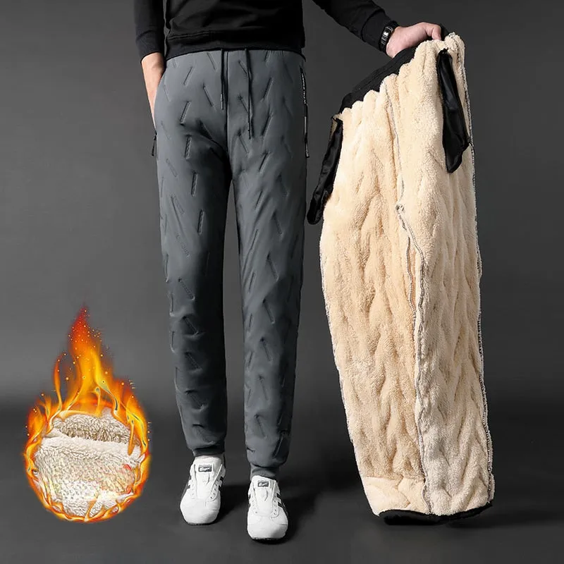 2022 Men&#39;s Winter Pants Thick Warm Sweats Thermal Lined Jogger Fleece Pants Big Trouser Male Plus Size Zip Pocket Work 6XL black