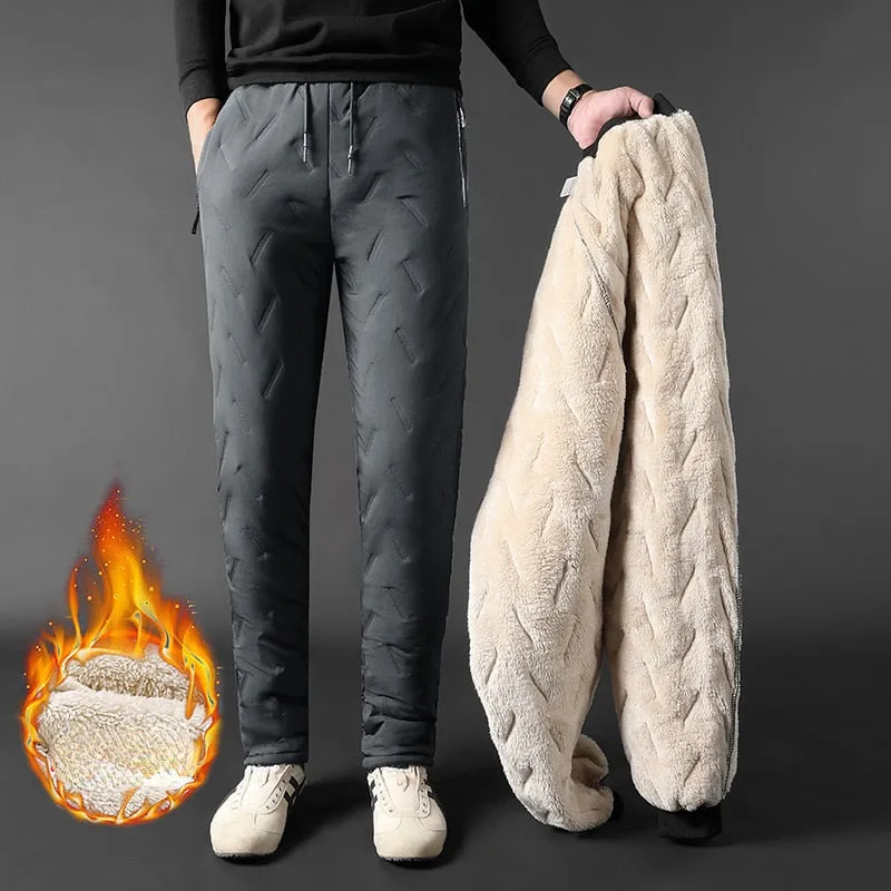 2022 Men&#39;s Winter Pants Thick Warm Sweats Thermal Lined Jogger Fleece Pants Big Trouser Male Plus Size Zip Pocket Work 6XL black