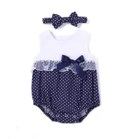 2Pcs Lace Decor Baby Girls Romper