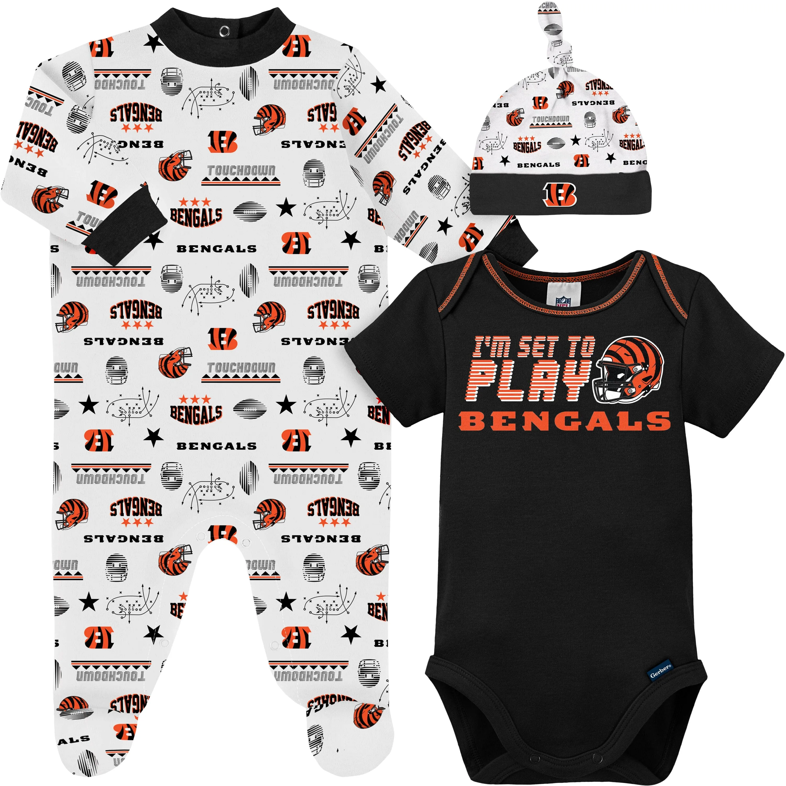 3-Piece Baby Boys Cincinnati Bengals Bodysuit, Sleep 'N Play, & Cap Set