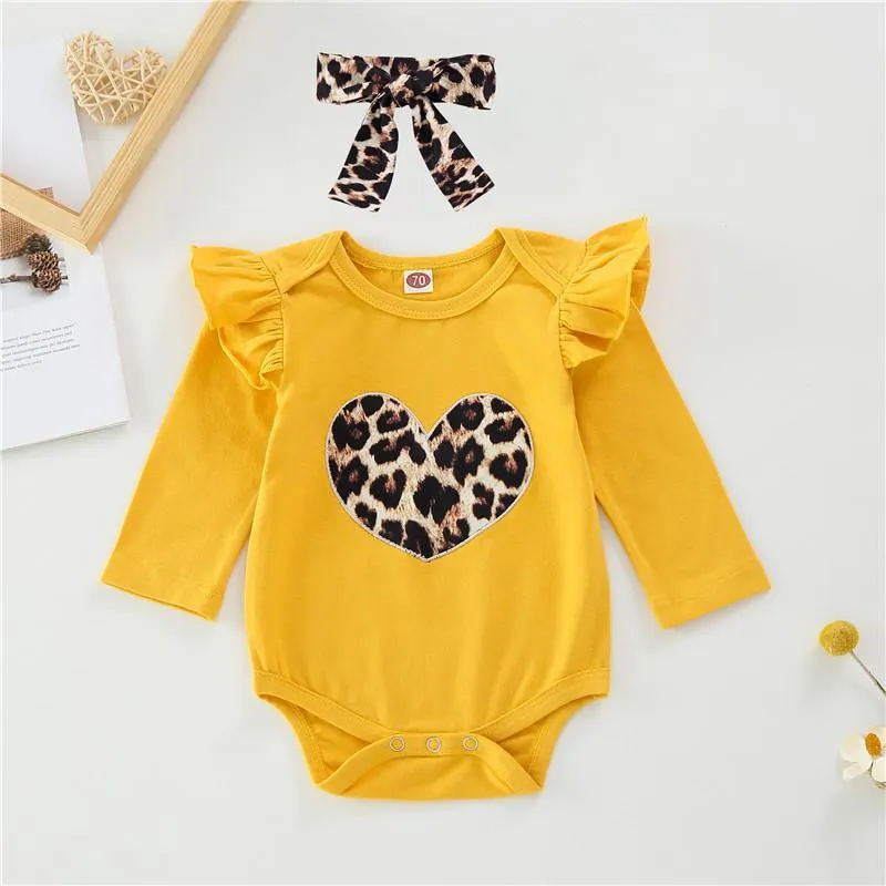 3-piece Heart-shaped Leopard Bodysuit & Pants & Headband for Baby Girl Wholesale children's clothing