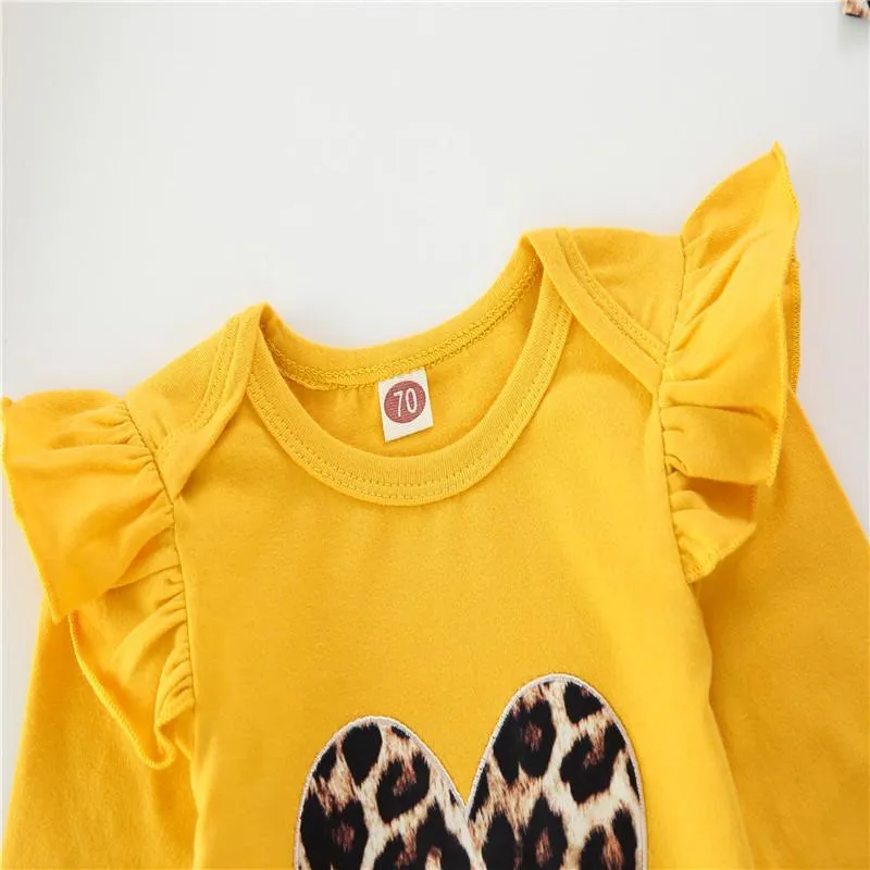 3-piece Heart-shaped Leopard Bodysuit & Pants & Headband for Baby Girl Wholesale children's clothing