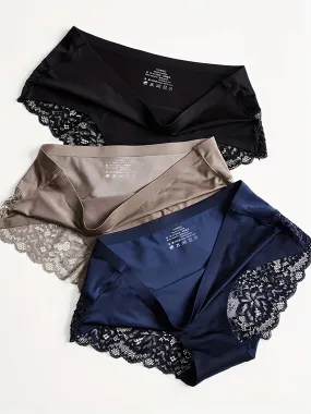 3pcs Lace and Satin Panties Comfortable and Luxurious Lingeries