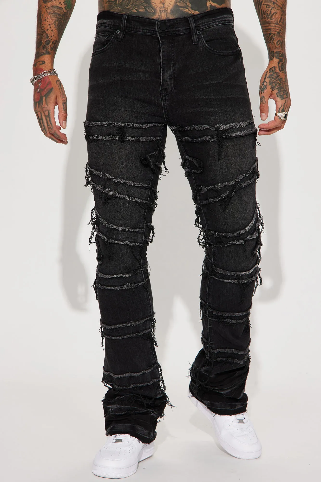 About Fray Stacked Skinny Flare Jeans - Black Wash