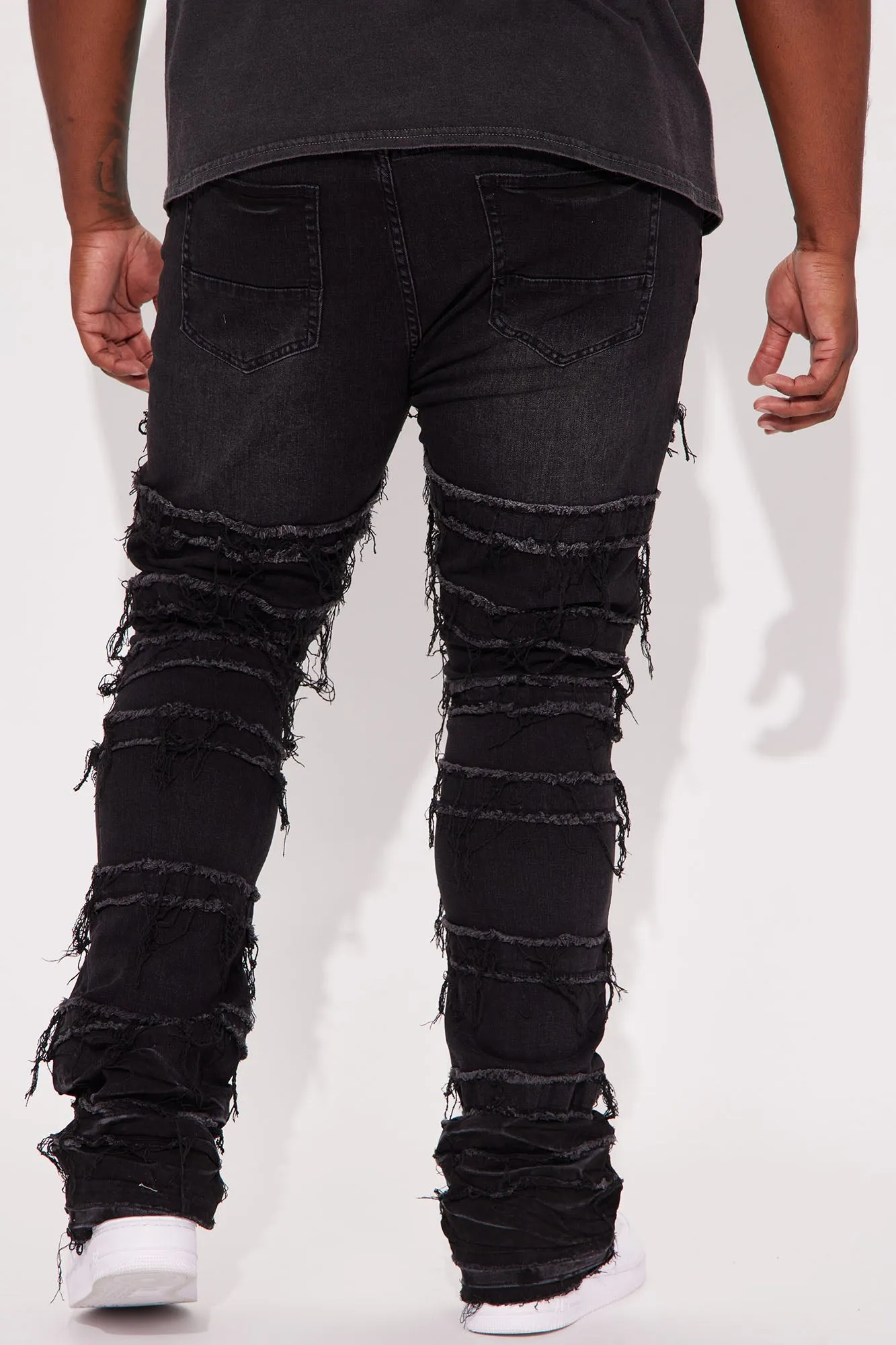 About Fray Stacked Skinny Flare Jeans - Black Wash