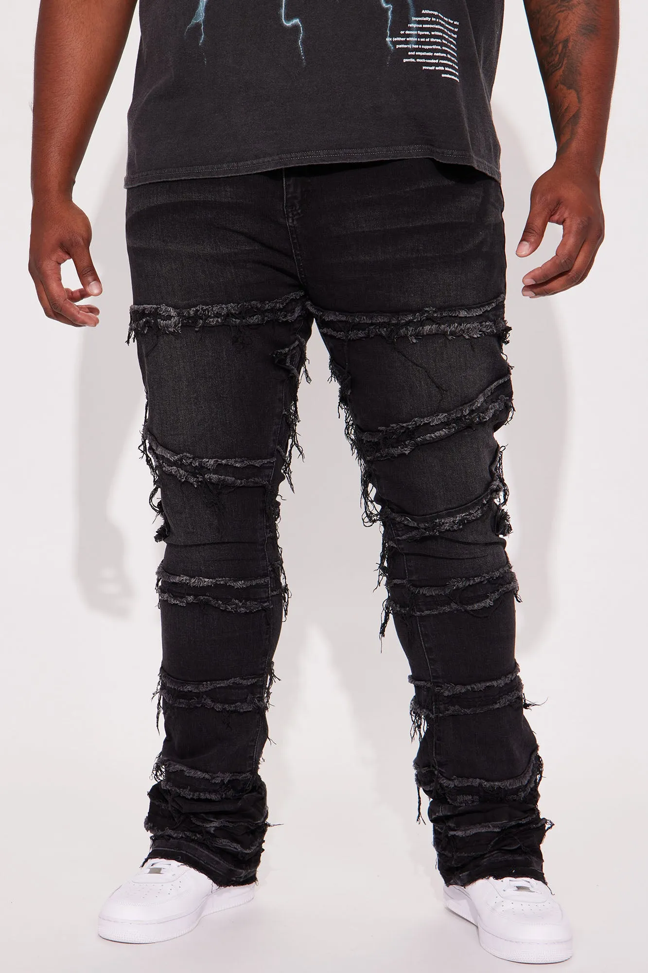 About Fray Stacked Skinny Flare Jeans - Black Wash