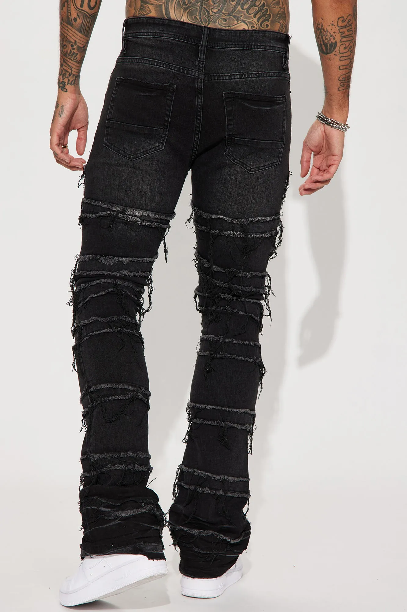 About Fray Stacked Skinny Flare Jeans - Black Wash