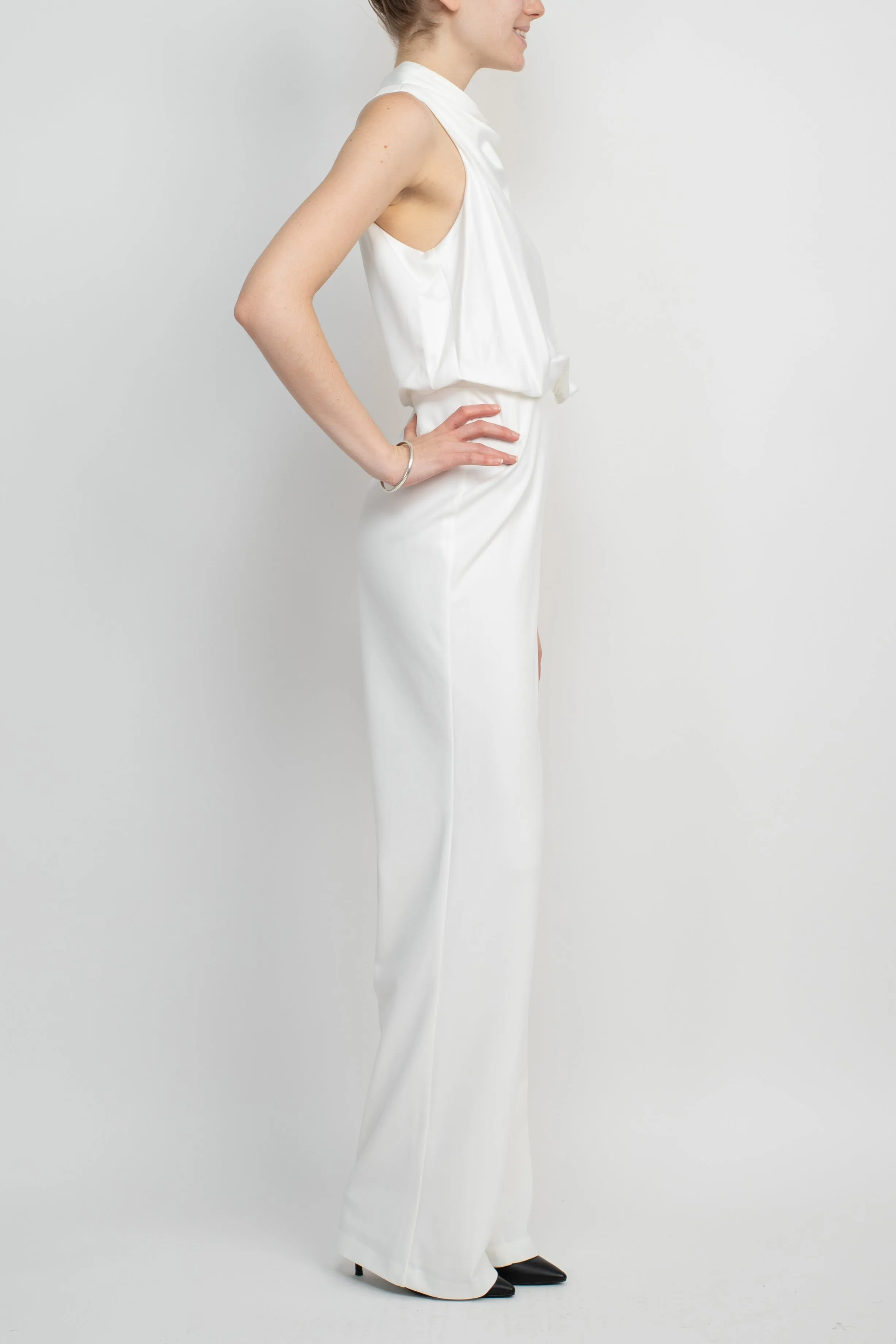 Adrianna Papell Crew Neck Sleeveless Keyhole Back Crepe Jumpsuit