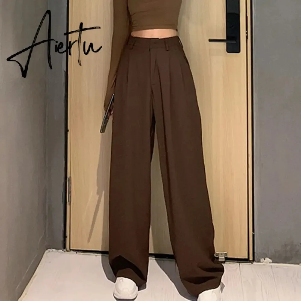 Aiertu Straight woman pants Streetwear trousers women autumn winter korean style high waist solid wide leg pant casual