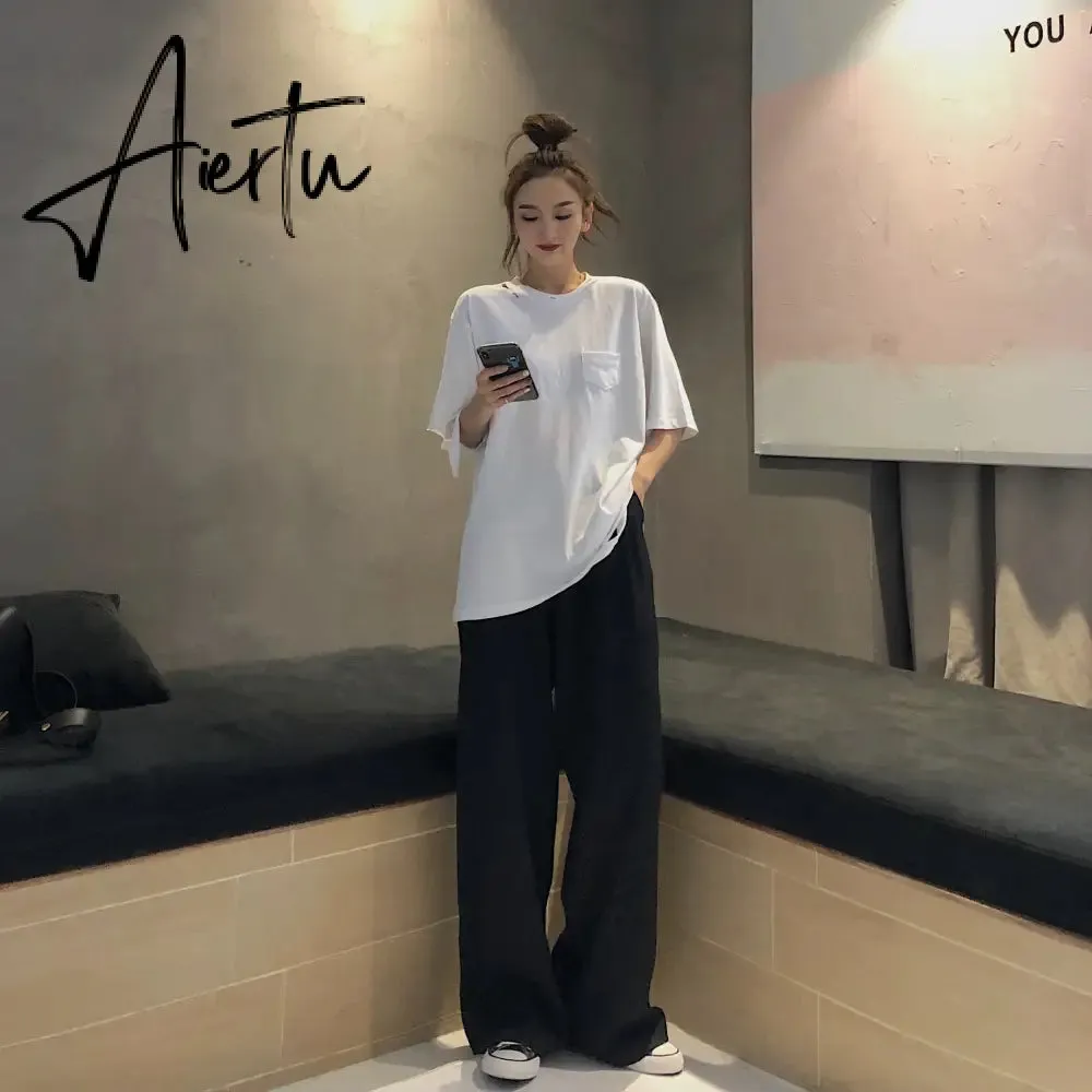 Aiertu Straight woman pants Streetwear trousers women autumn winter korean style high waist solid wide leg pant casual