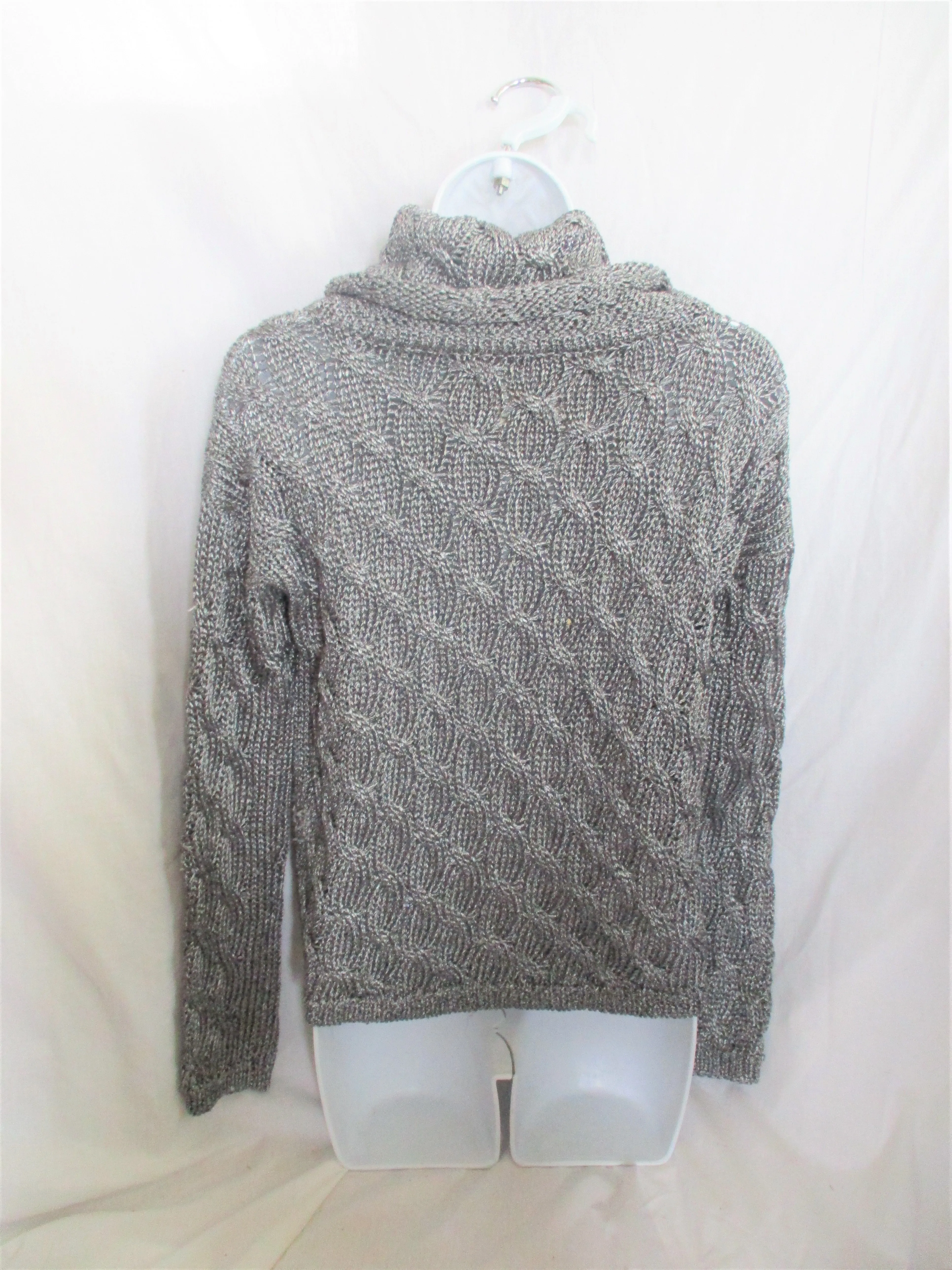 ALICE   OLIVIA SCOOP Knit TURTLENECK Sweater Top Pullover METALLIC SILVER S/P