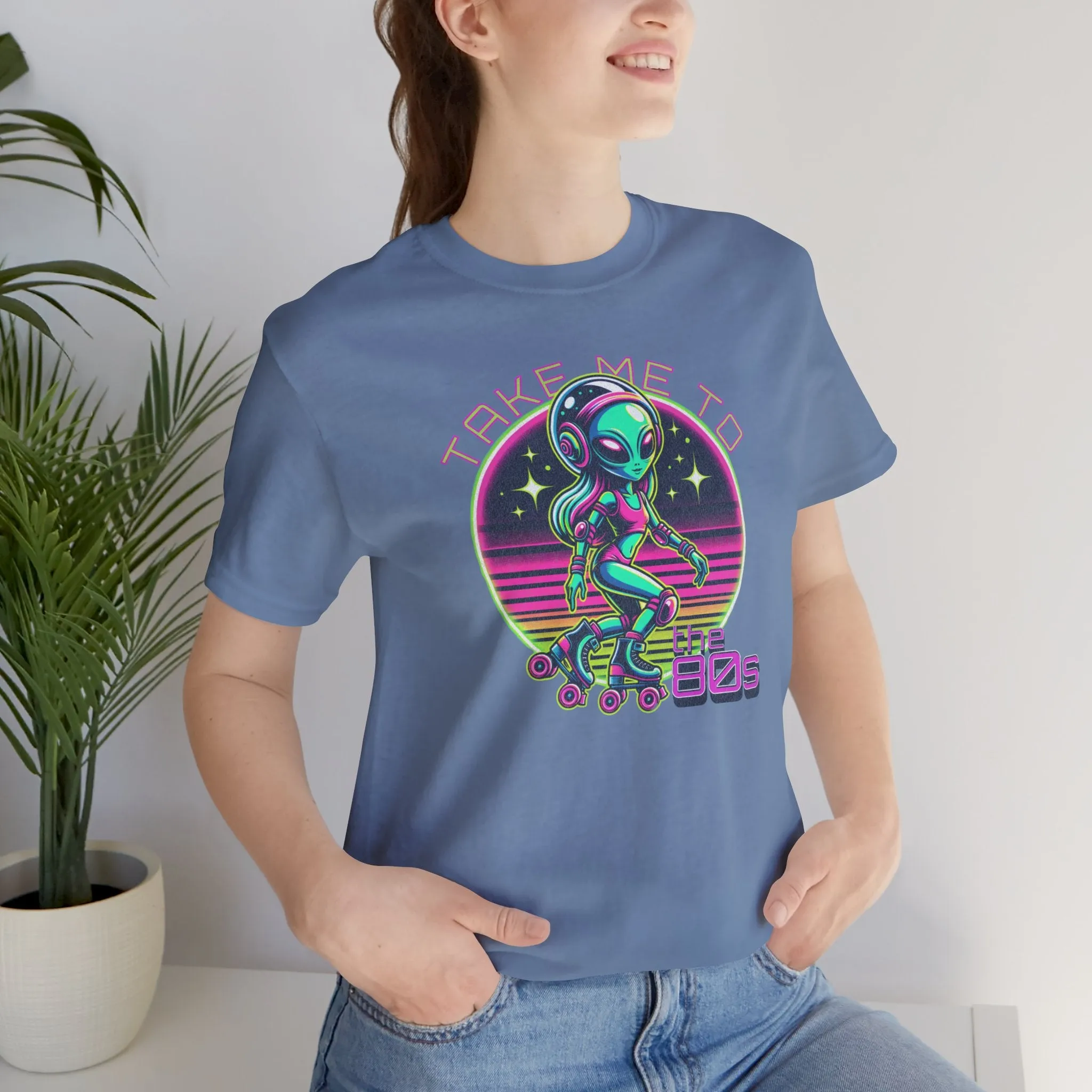 Alien 80s Roller Skate T-Shirt, Fun Graphic Tee, Eighties t-shirt, Retro Vibes, Skater Shirt, Alien Lover Top