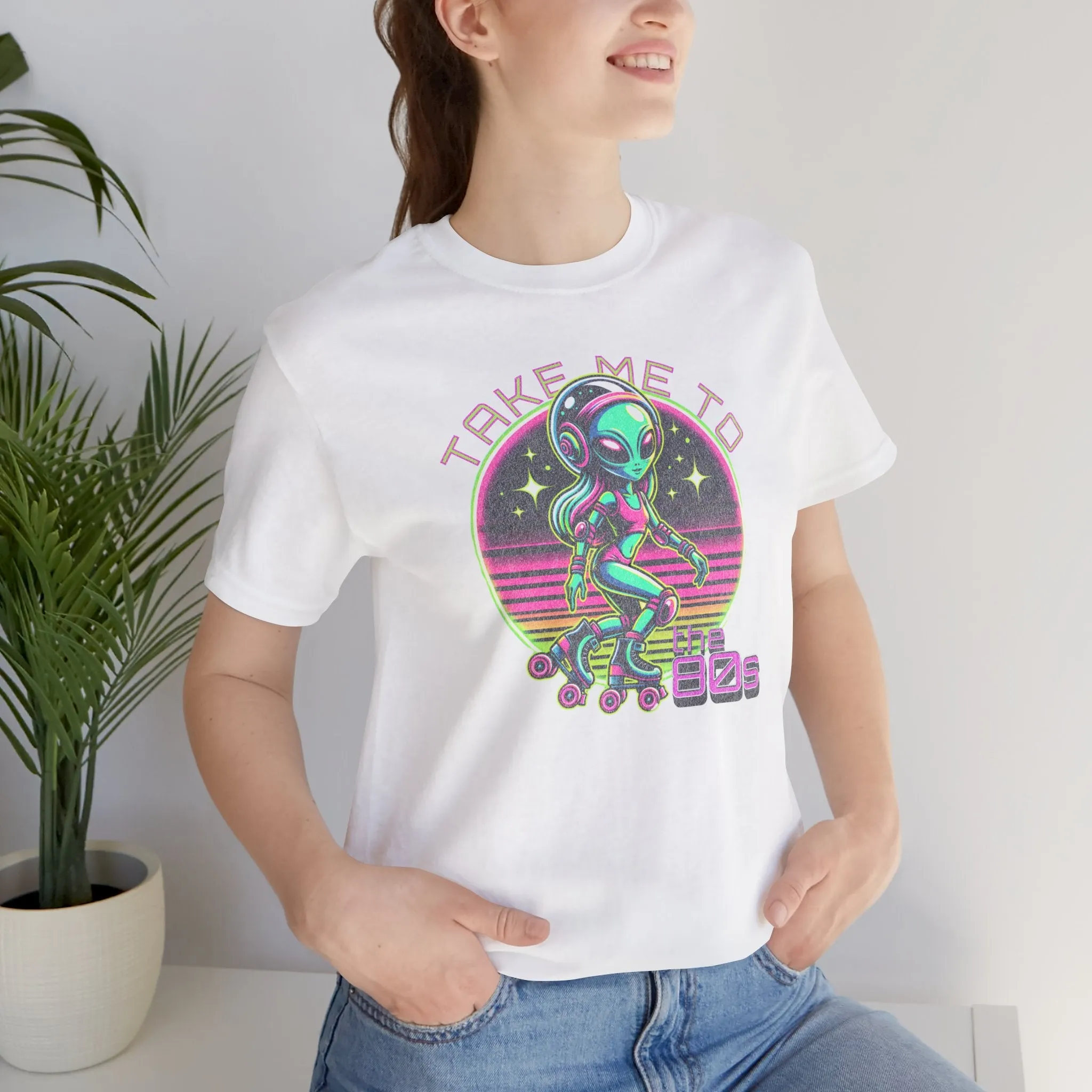 Alien 80s Roller Skate T-Shirt, Fun Graphic Tee, Eighties t-shirt, Retro Vibes, Skater Shirt, Alien Lover Top