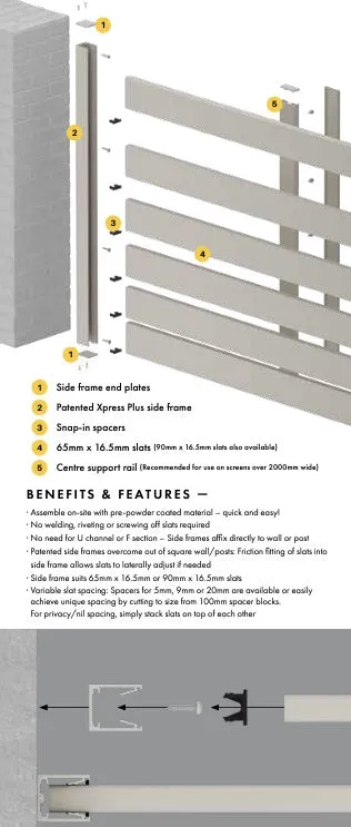 Aluminium Slat Screen Kit - Dune colour,  1800mm high x 3000mm wide,  Slat fence panel