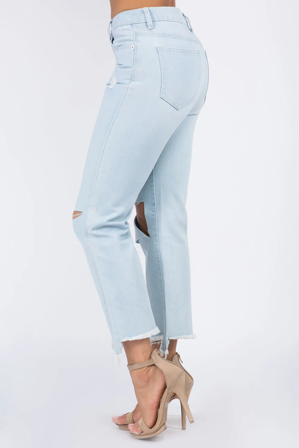 American Bazi High Waist Distressed Raw Hem Jeans