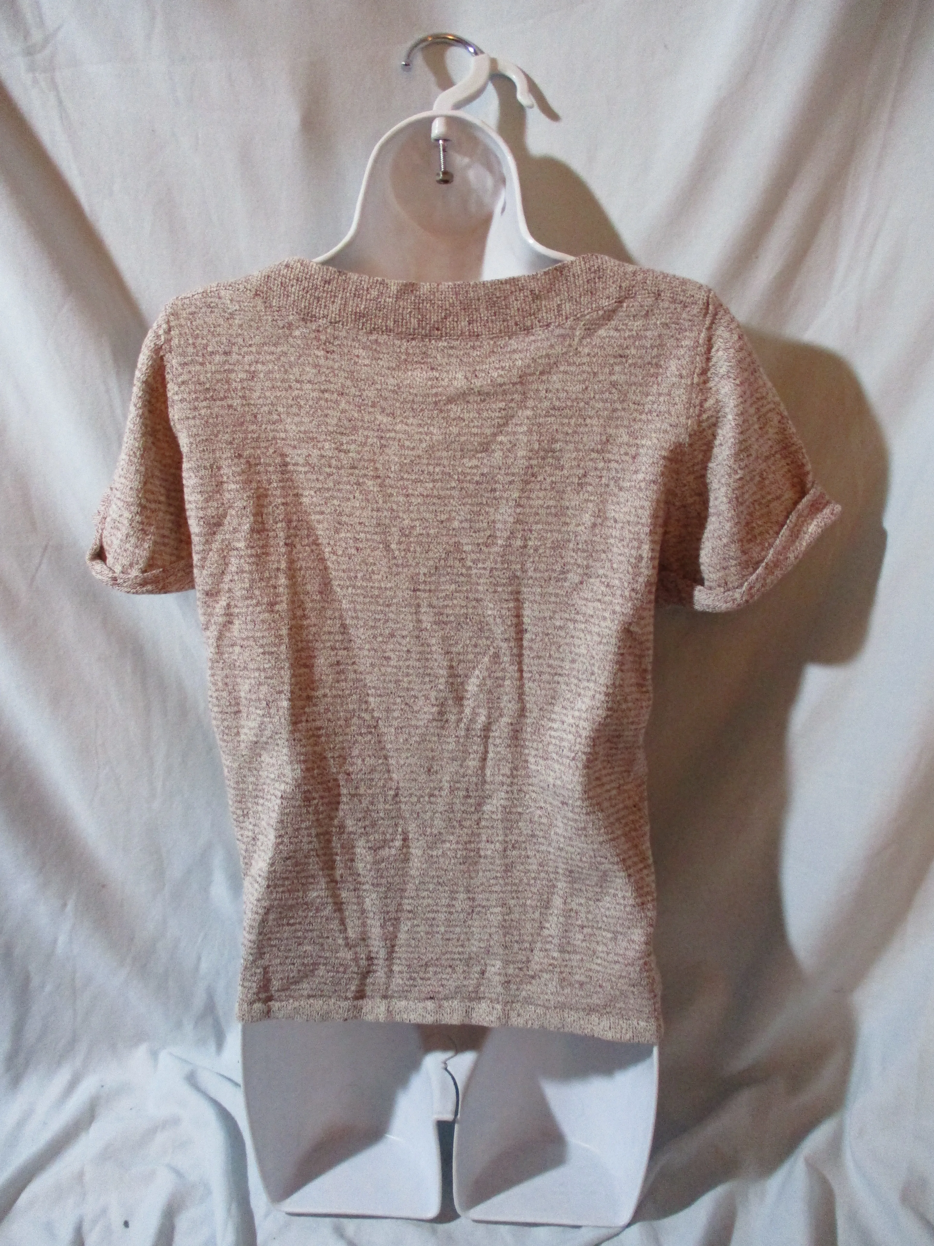 A.P.C. RUE MADAME PARIS Top Shirt Blouse Work S Tan Knit Short Sleeve