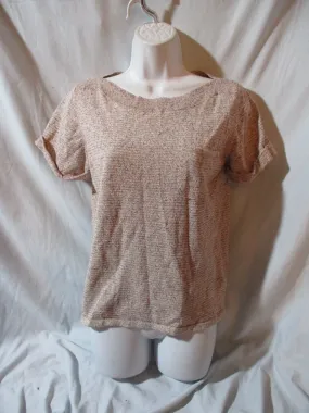 A.P.C. RUE MADAME PARIS Top Shirt Blouse Work S Tan Knit Short Sleeve