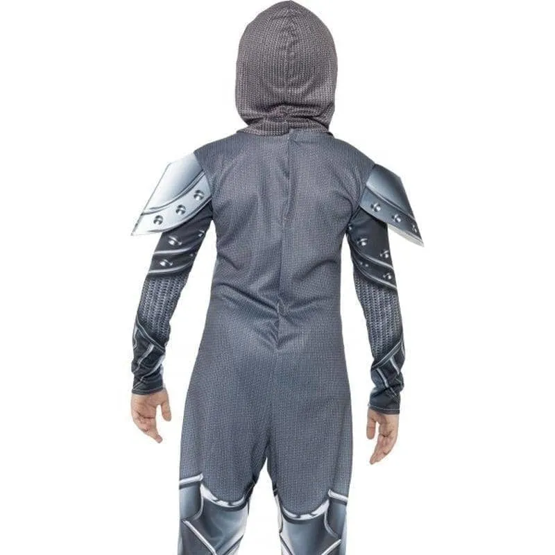 Armoured Knight Deluxe Costume Kids Jumpsuit Grey Headpiece