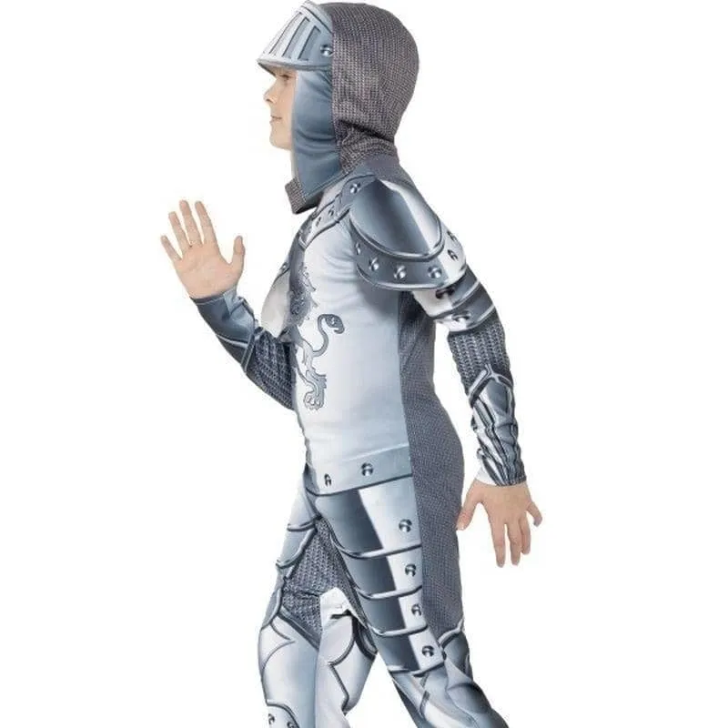 Armoured Knight Deluxe Costume Kids Jumpsuit Grey Headpiece