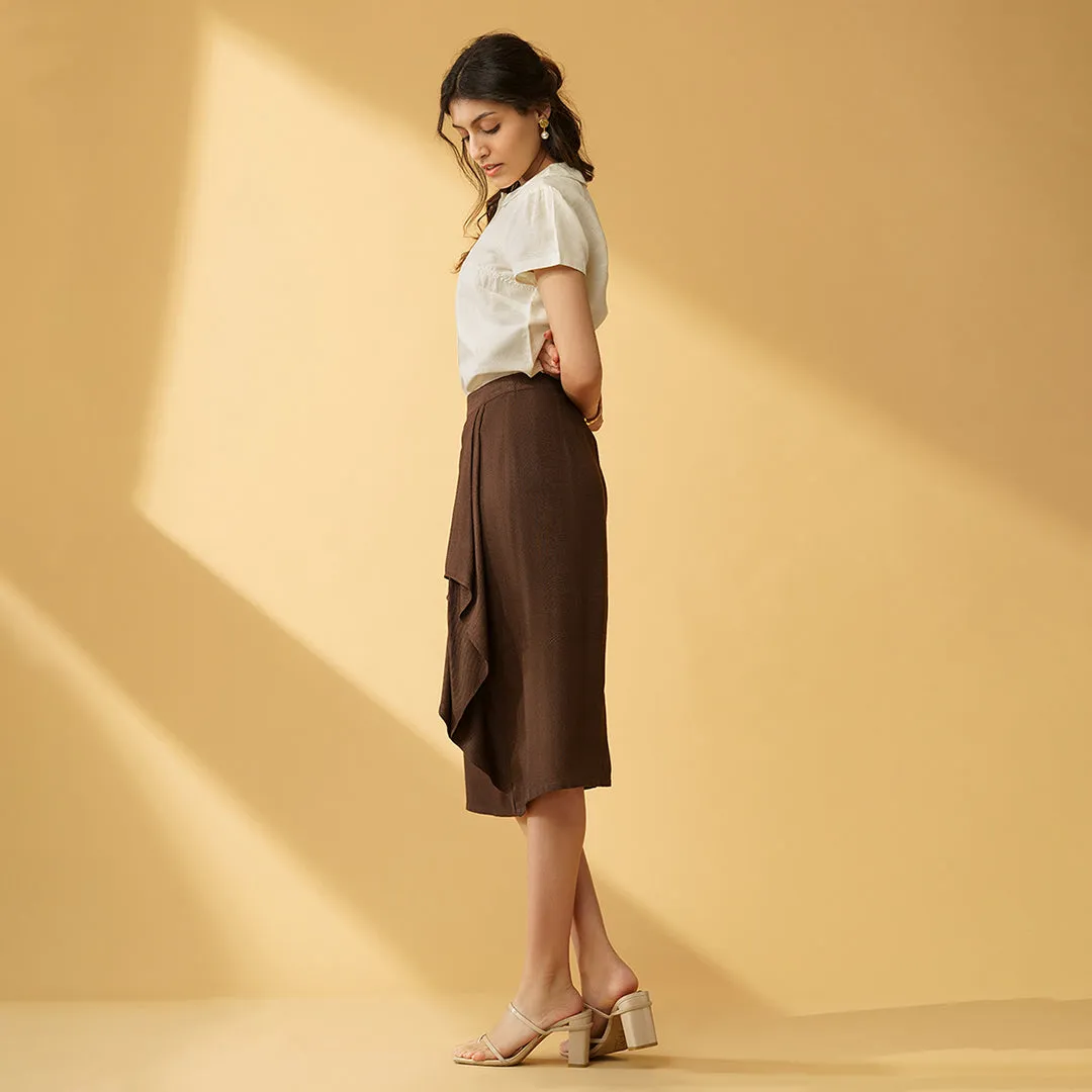 B77 Women's Formal Skirt With A Beautiful Overlay Panel Detail in Tencel