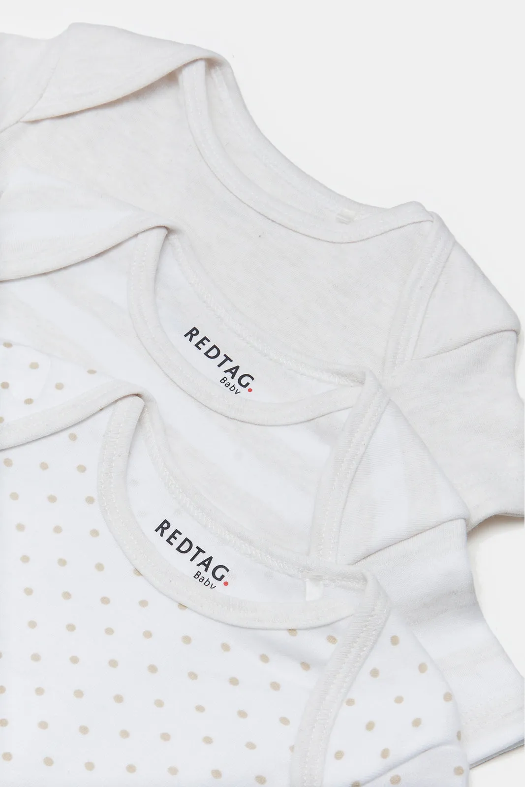 Babies Ecru And Beige Printed Bodysuit Set (Pack Of 3)