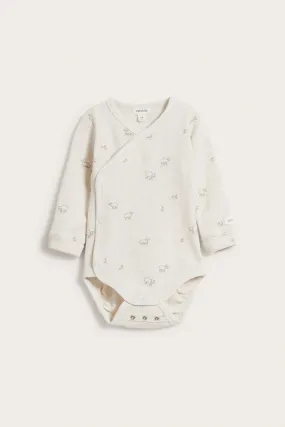 Baby beige lamb patterned waffle knit bodysuit