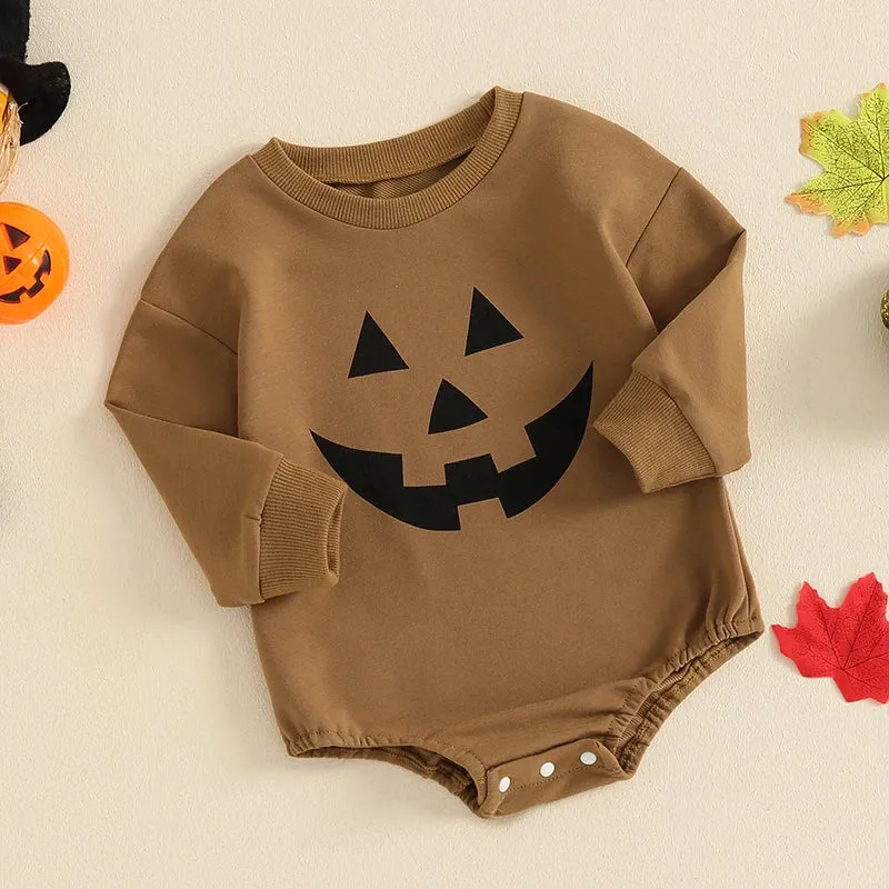 Baby Boys Halloween Jack O Lantern Face Onesie Romper