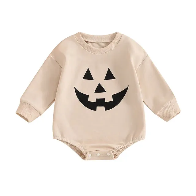 Baby Boys/Girls Halloween Pumpkin Onesie Romper Spooky Face