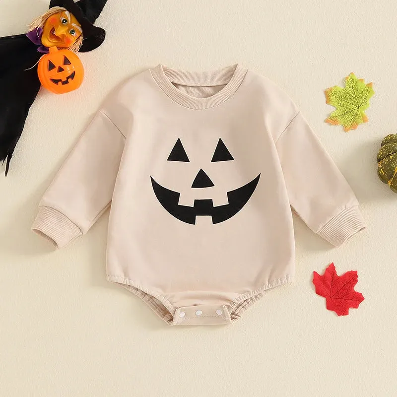 Baby Boys/Girls Halloween Pumpkin Onesie Romper Spooky Face