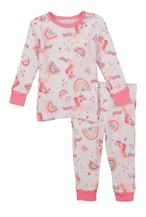 Baby Girls 12-24M Graphic Print Thermal Top and Pants Set