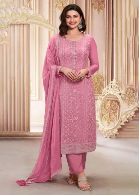 Baby Pink Chinon Silk Embroidered Suit Set with Dupatta