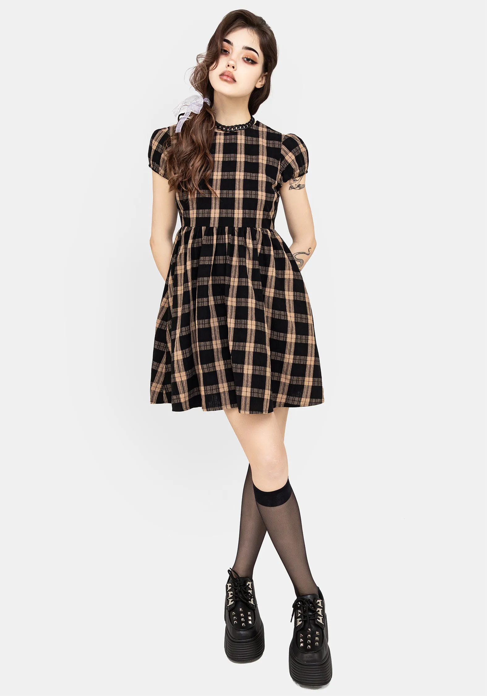 Backspace Check Mini Skater Dress