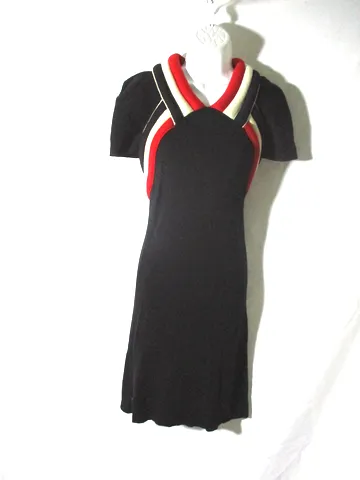 BALENCIAGA PARIS WOOL Sleeveless Knit dress 38 / 6 BLACK RED WHITE