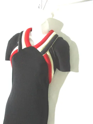 BALENCIAGA PARIS WOOL Sleeveless Knit dress 38 / 6 BLACK RED WHITE