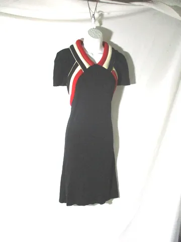 BALENCIAGA PARIS WOOL Sleeveless Knit dress 38 / 6 BLACK RED WHITE