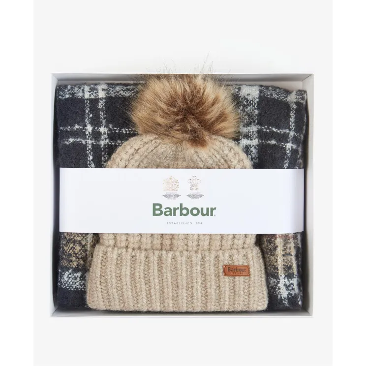 Barbour Saltburn Hat & Tartan Scarf Set LGS0077 Rosewood