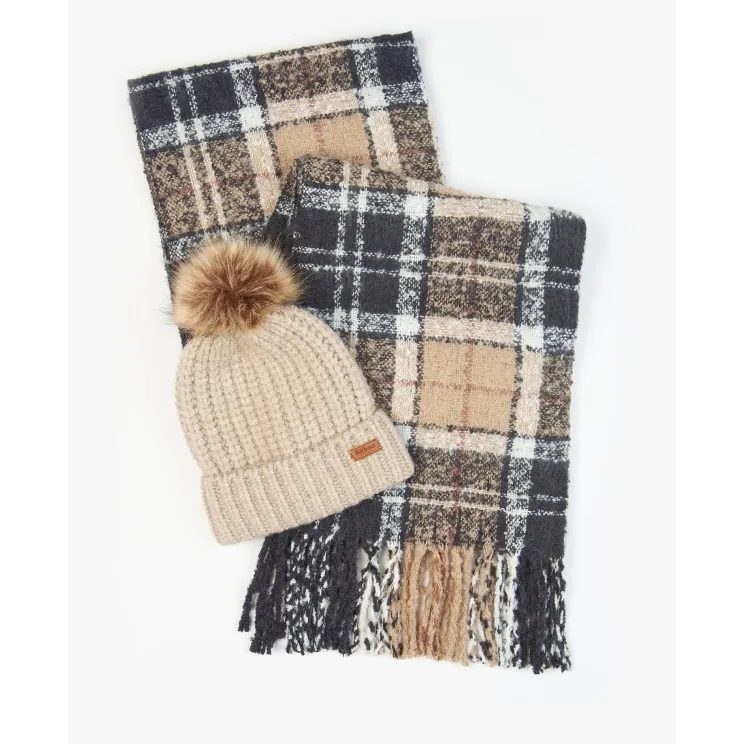 Barbour Saltburn Hat & Tartan Scarf Set LGS0077 Rosewood