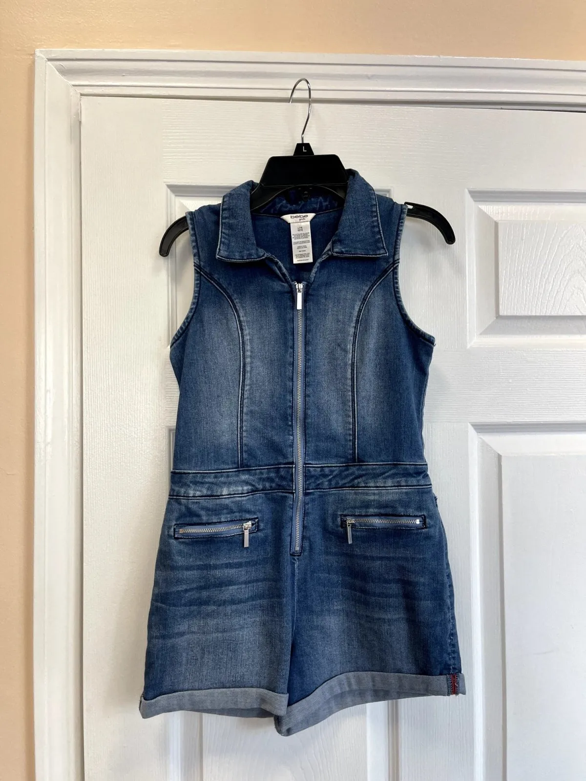 Bebe Girls Zipper Denim Romper