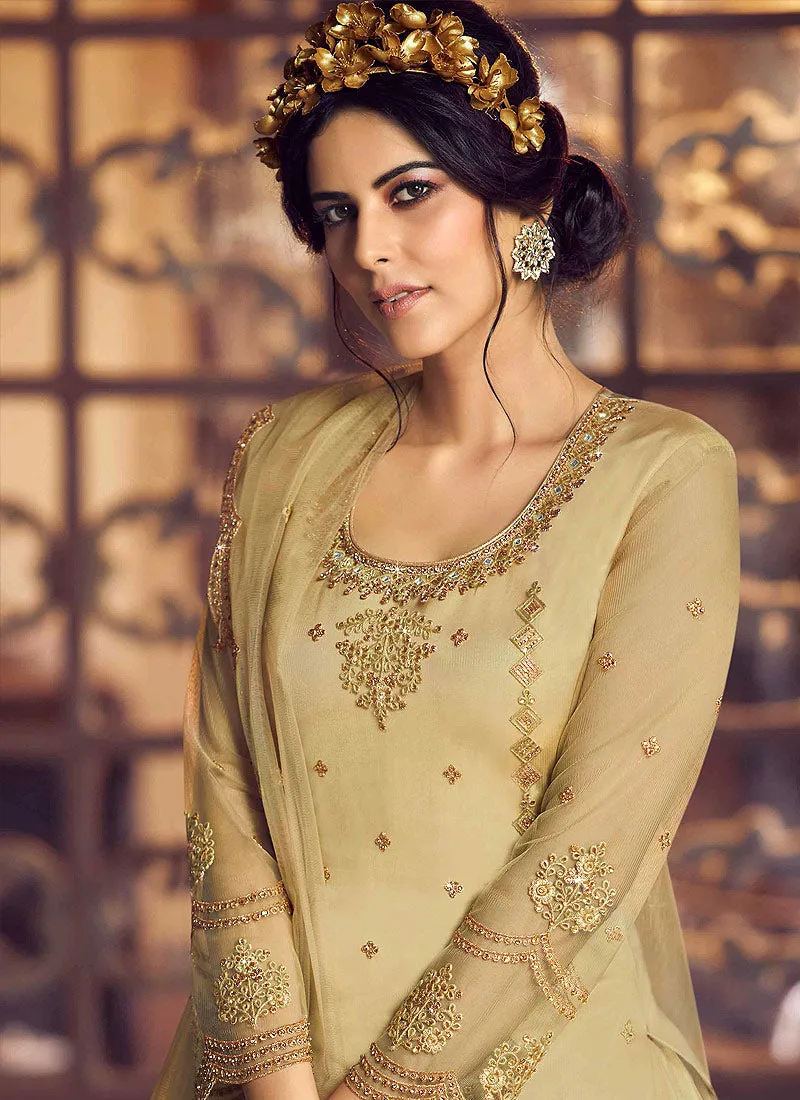 Beige Golden Embroidered Traditional Lehenga Suit