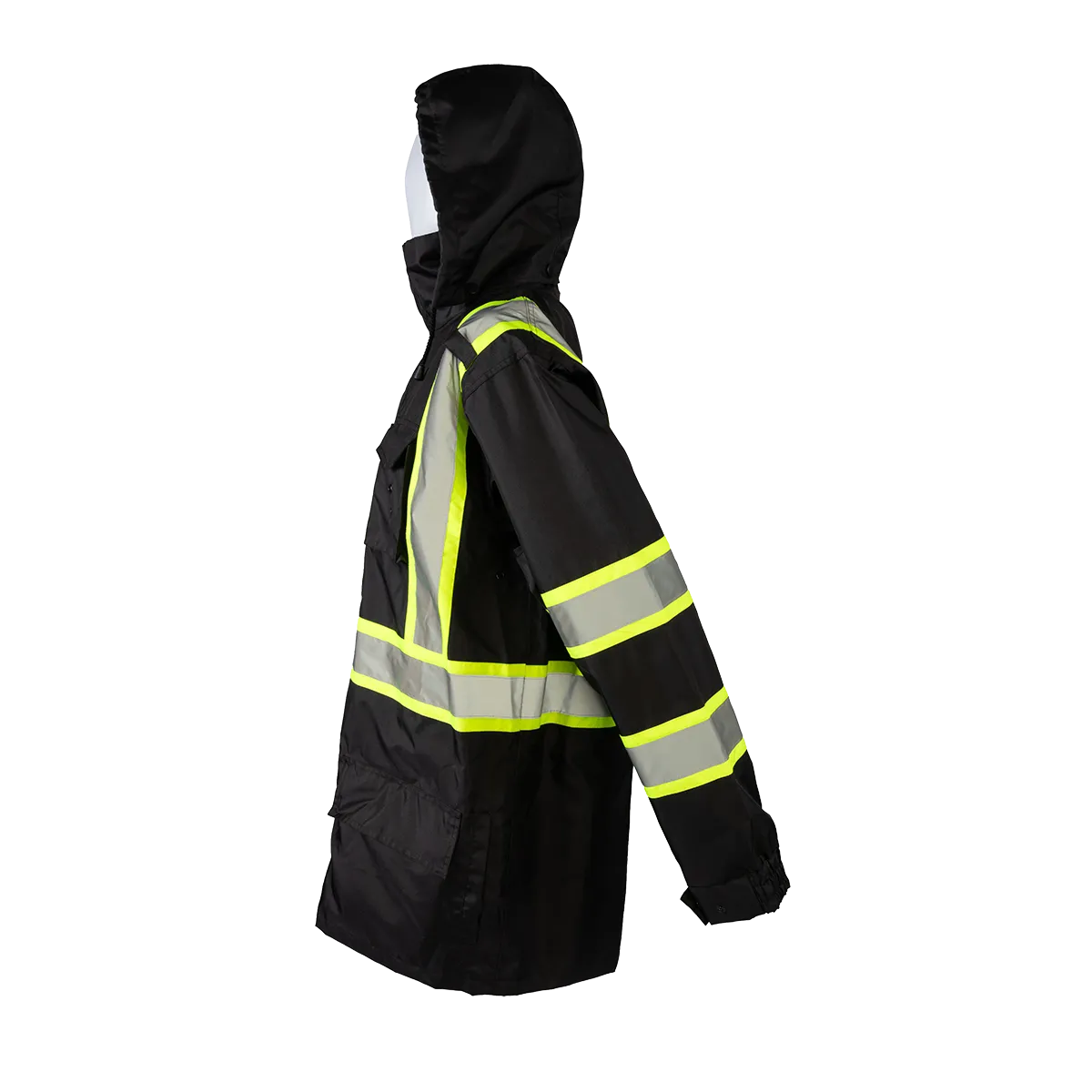 BKPJLW-LG Black with Lime Contrast Binding Waterproof Light Weight Rain Parka Jacket