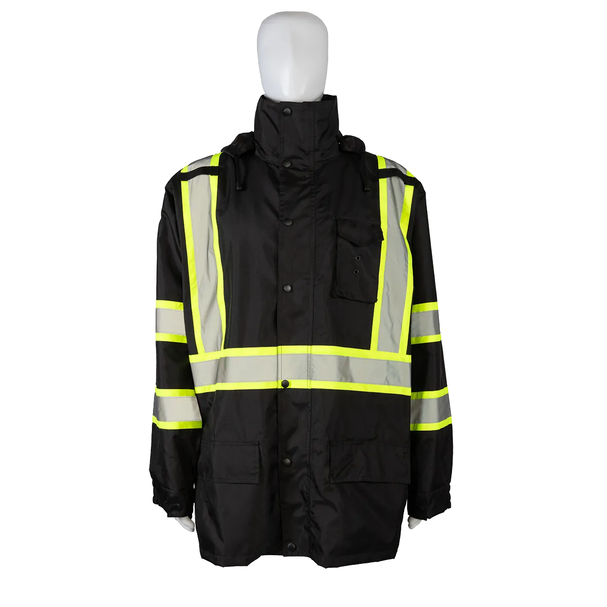 BKPJLW-LG Black with Lime Contrast Binding Waterproof Light Weight Rain Parka Jacket