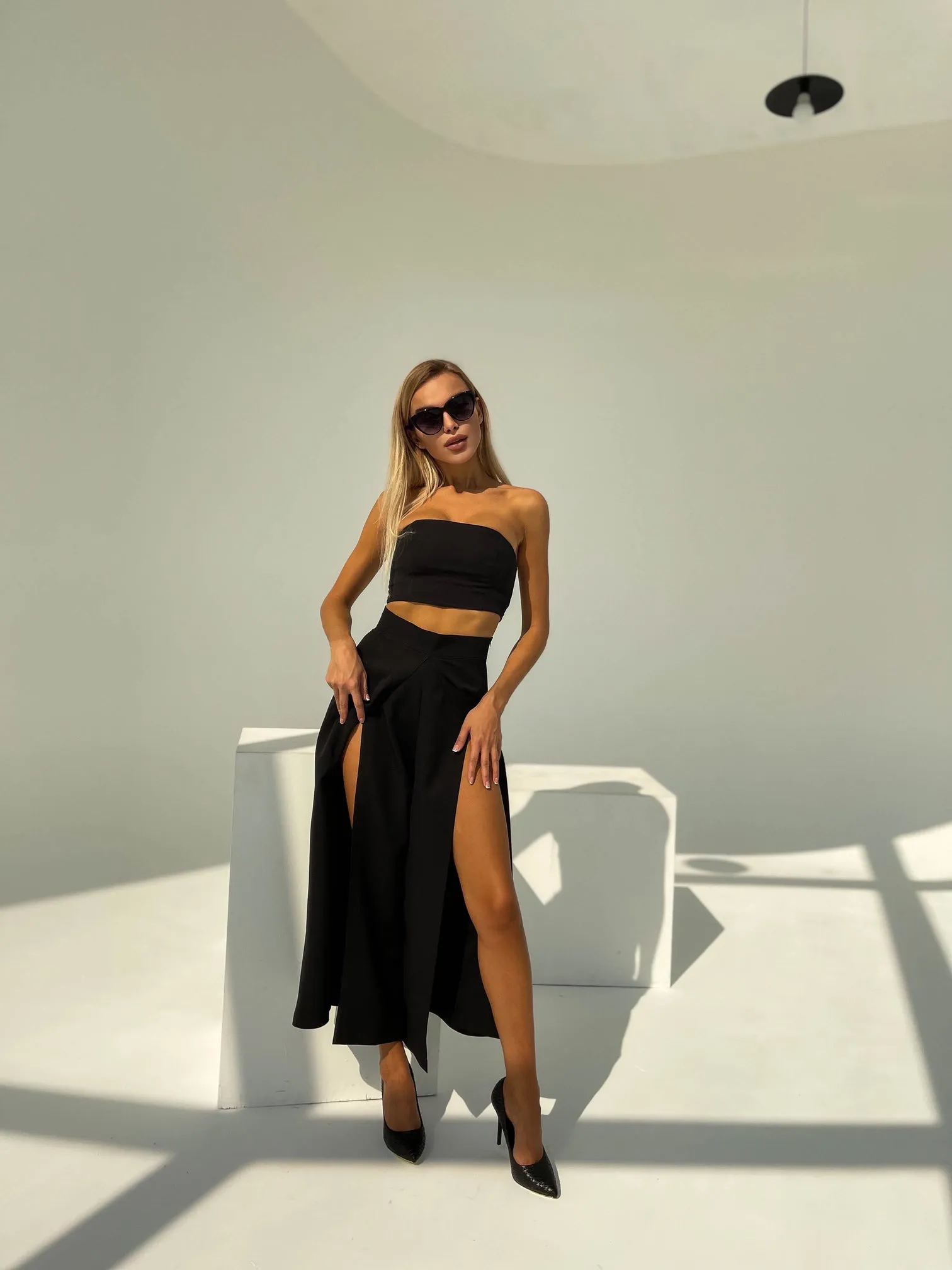 Black High Waist Slit Cuff Сulottes