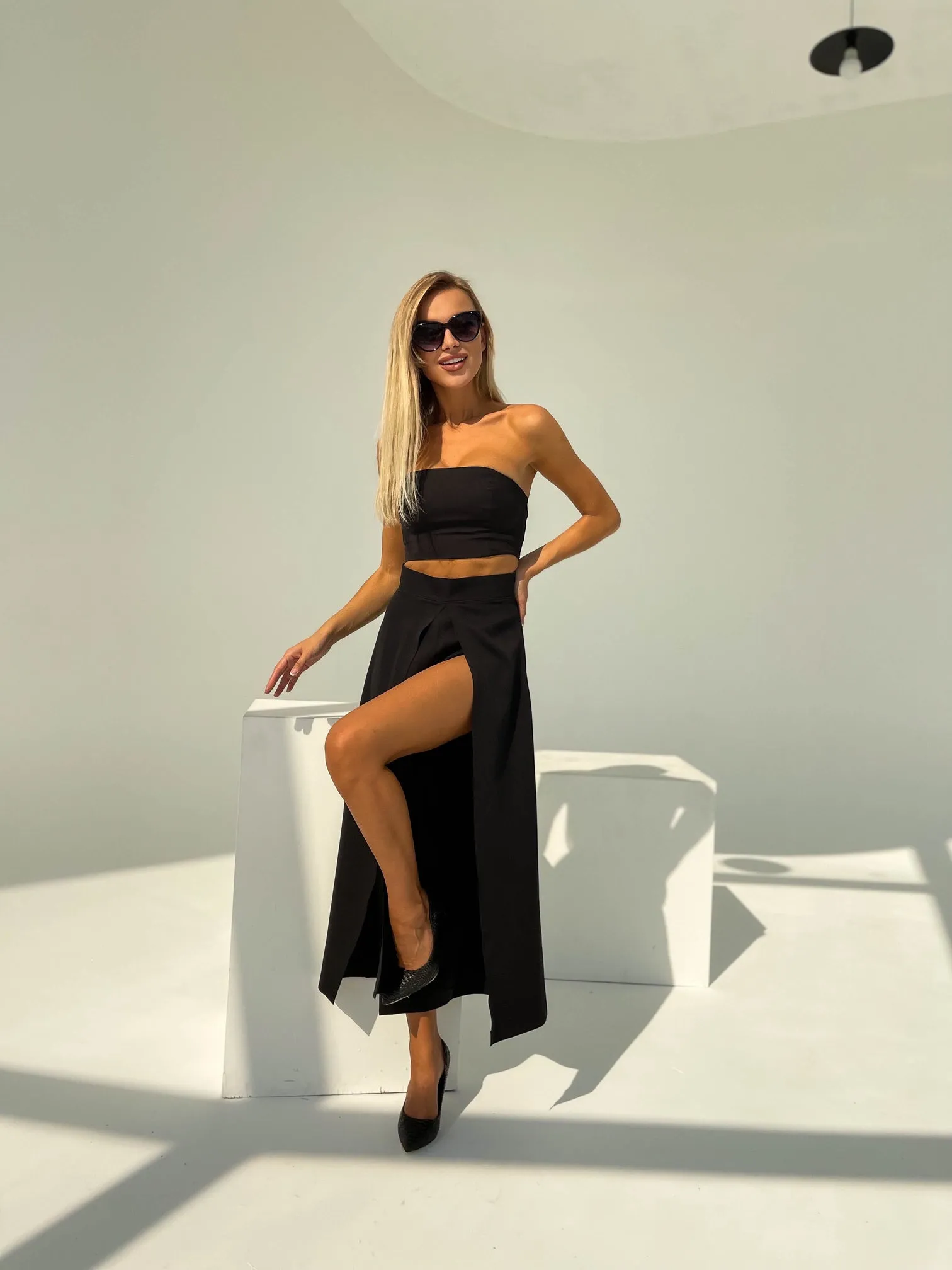 Black High Waist Slit Cuff Сulottes