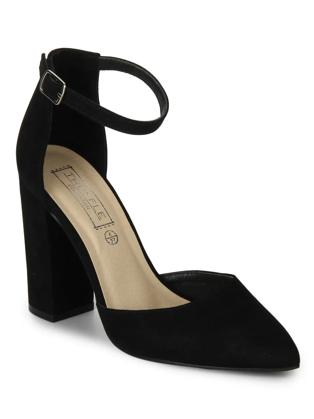 Black Micro Pointed Toe Block Heels