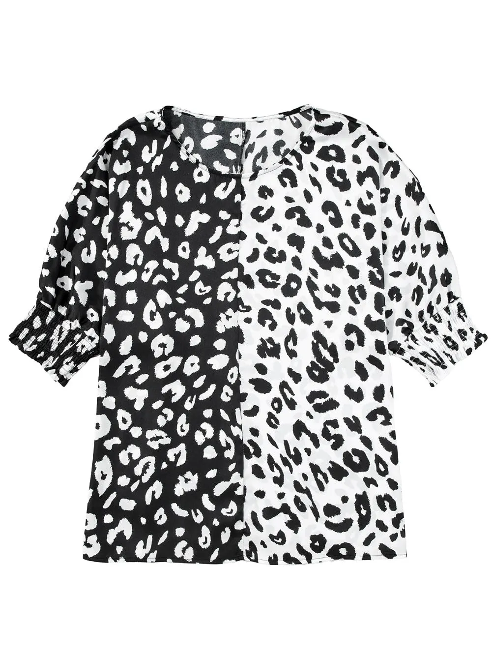 Black Plus Size Contrast Leopard Half Sleeve Blouse