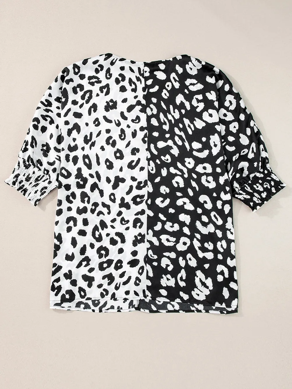 Black Plus Size Contrast Leopard Half Sleeve Blouse