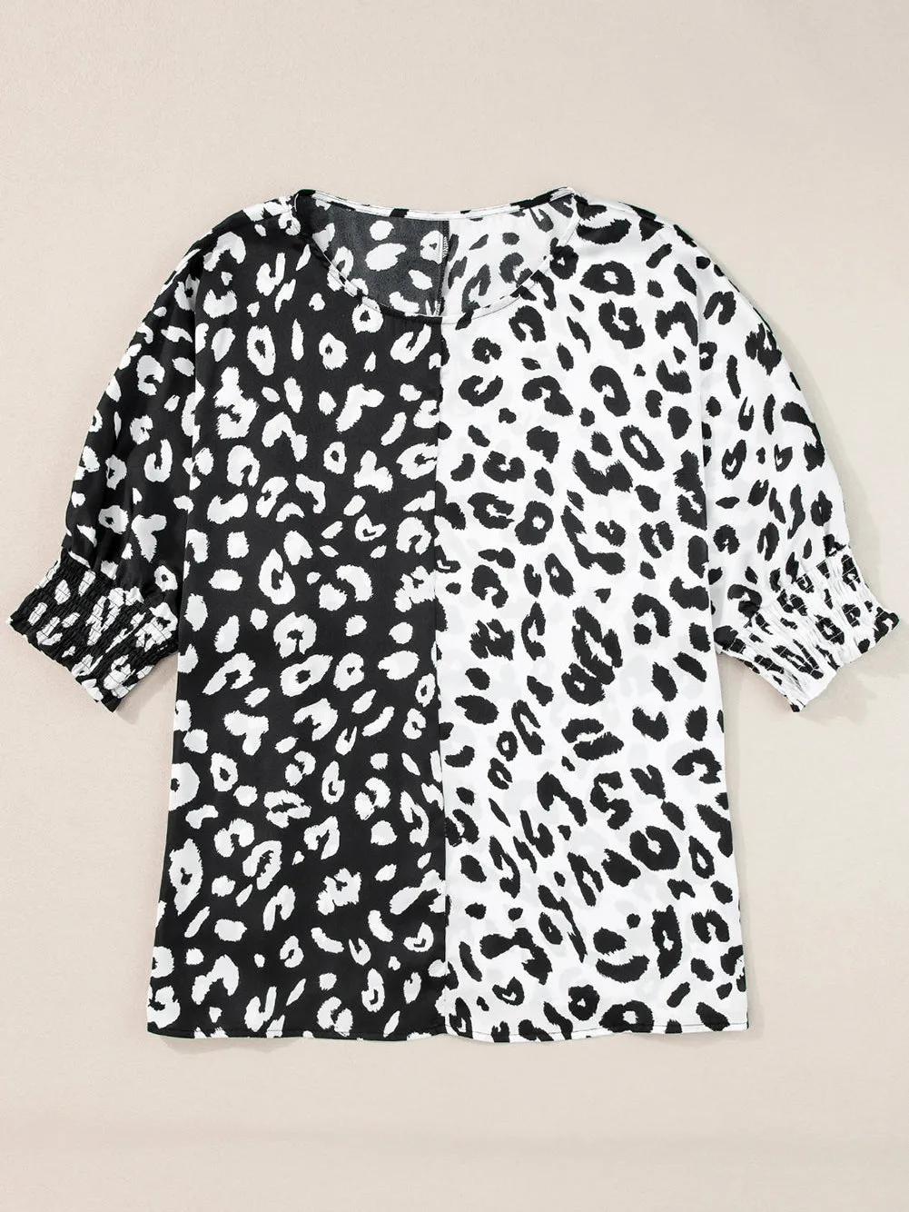 Black Plus Size Contrast Leopard Half Sleeve Blouse